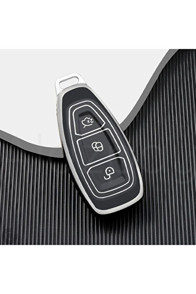 Alazpay Husă pentru chei din TPU pentru Ford Focus Fiesta Mondeo Kuga C Max B Max S max Transit (negru)