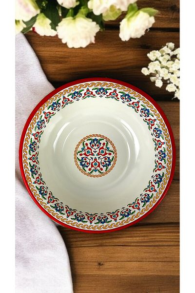 İnci Emaye 32 cm 3.5 Liter Enamel Basin Whisk and Mixing Bowl, Dough Basin. Fruit Bowl. Dower. Large Bowl