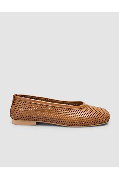 Cabani 100% Genuine Leather Tan Perforated Women's Ballerinas