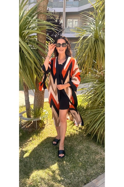 Fashion Garden Kahve Renkli Kimono