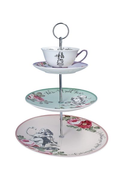 MIKASA X V&A Alice in Wonderland Fine China Porcelain Cake, Cake Stand 27X34Cm