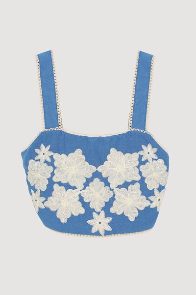 Quzu Bluză Bustieră cu bretele groase cu imprimeu floral broderie Albastru