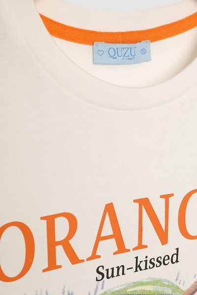 Quzu Πορτοκαλί εμπριμέ κοντομάνικο μπλουζάκι εκρού