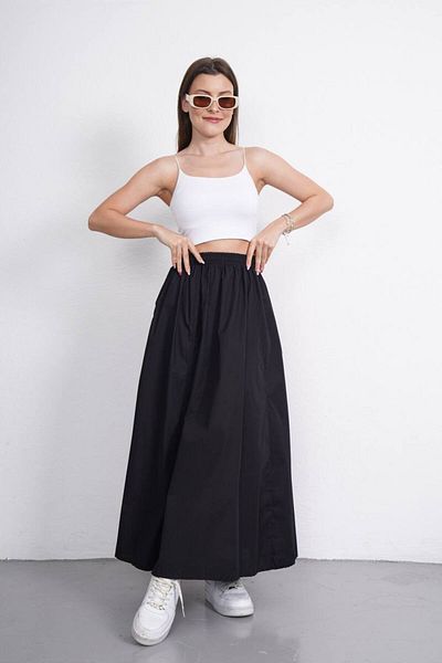 Gülmude Țesătură poplin cu talie înaltă elastică, buzunar dublu, fustă hijab cu croiala confortabilă, ne căptușită (lungime 90 cm)
