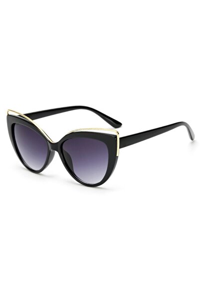 Tessero - Ochelari de soare pentru femei, Cat Eye, model auriu discret, UV400, negri