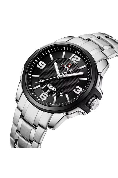 Naviforce Men Business Watch Fashion Silver Blue Quartz Watches Mens Stainless Steel Calendar Week