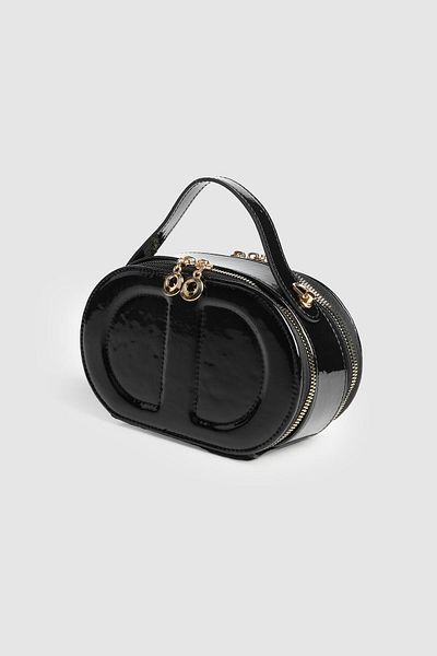 La La'Graccio Paris La'Graccio Paris Women's Marino Double Compartment Hand and Crossbody Bag Black Patent Leather