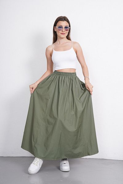 Gülmude Long Elastic Waist Poplin Fabric Double Pocket Relaxed Cut Hijab Skirt Unlined (Length 90 cm)