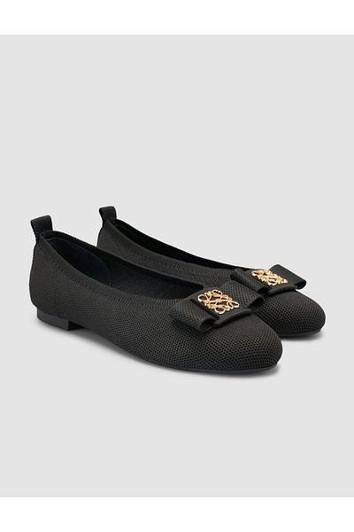 Cabani Knitwear Buckle Detailed Black Women's Ballerinas