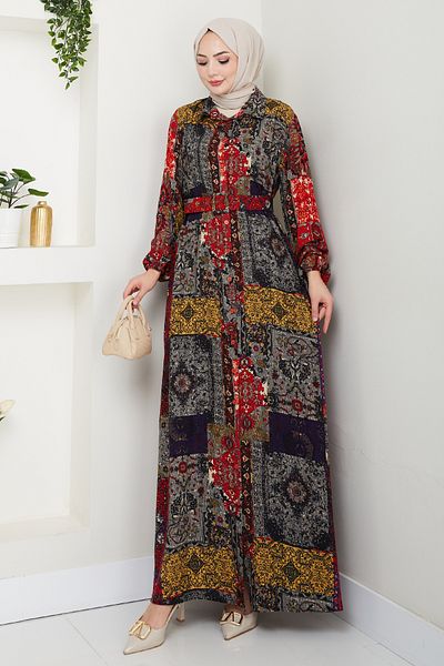 InStyle Mixed Bohemian Pattern Red Viscose Dress