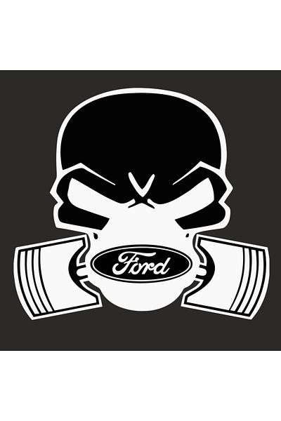 Image Car sticker, IMAGE, Piston skull FORD, white, 22 x 20 cm