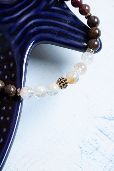 Deniz Doğal Taş Certified Citrine Eye Agate Aventurine Bloodstone Jasper Aries Sign Bracelet