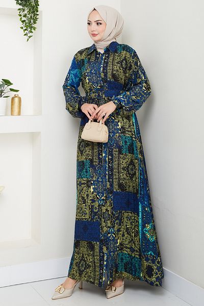 InStyle Mixed Bohemian Pattern Blue Viscose Dress