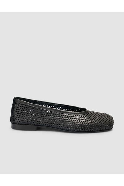 Cabani 100% Genuine Leather Black Perforated Women's Ballerinas