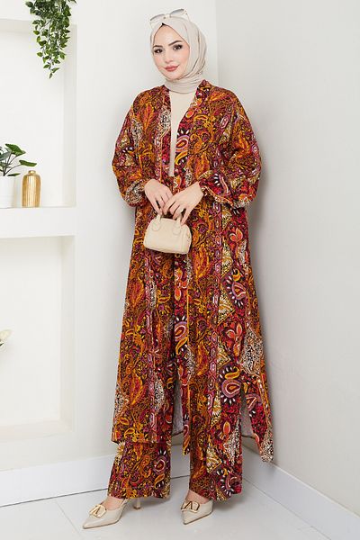 InStyle Set de viscoză cu model mixt autentic prune