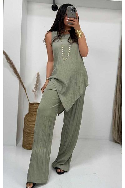 Sohotique By P Wrinkled Viscose Asymmetrical Suit Light Khaki