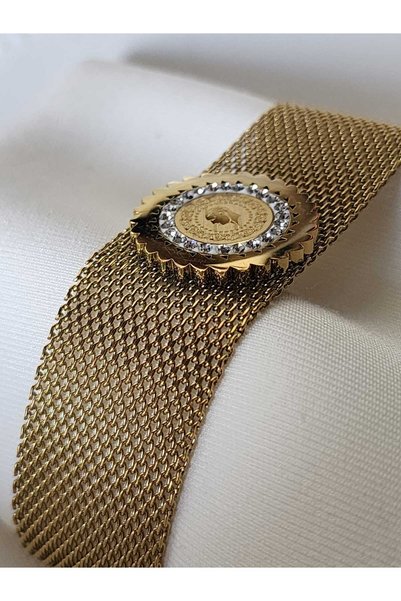 ZÜLİSCH Ata Steel Bracelet Thick Model Mignatasli Closure Gold Stainless
