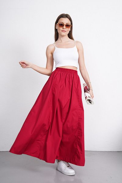 Gülmude Long Elastic Waist Poplin Fabric Double Pocket Relaxed Cut Hijab Skirt Unlined (Length 90 cm)