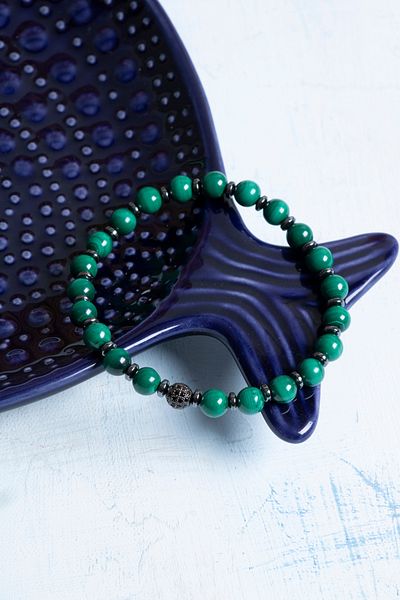 Deniz Doğal Taş Certified Malachite and Hematite Natural Stone Bracelet