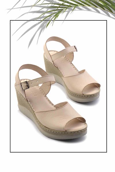 Bambi Beige Leder Damen Gefüllte Absatzschuhe K05281018303