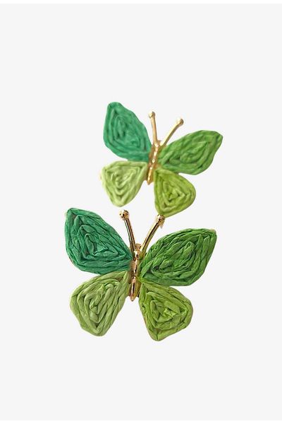 roseberry Green Butterfly Handmade Straw Women's Earrings - R1516