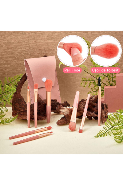 Teno Set of 8 Teno® Mini Makeup Brushes, professional/beginner makeup, portable, pink