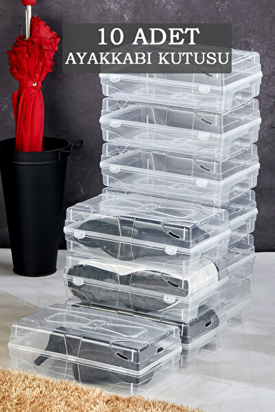 Genel Markalar 10'lU Kadın Ayakkabı Saklama Kutusu - Şeffaf Dekoratif Ayakkab...