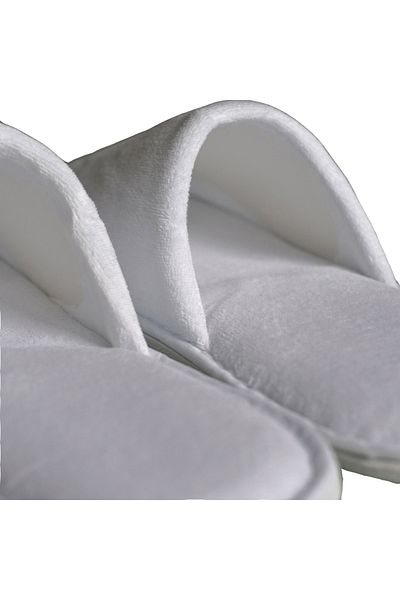 AMS Set of 20 Pairs of Hotel Velour Slippers, AMS Brand, Uncut, Cotton, 6mm, White, Universal Size