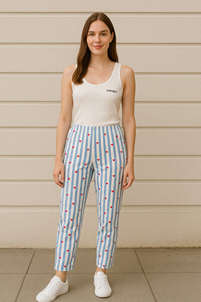 Black Arden Socks Kadın Kırmızı-Turkuaz kalp Desenli Rahat Kesim Flanel Pijama Altı – Yumuşak Milan Kumaş