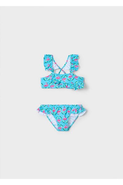 MAYORAL Yazlık Kız Çocuk Flamingo Baskılı Bikini Mayo - Mavi
