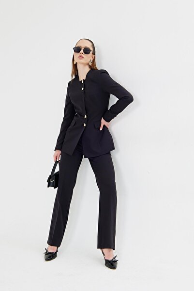 LOVELF Gold Düğmeli Kare Yaka Takım Siyah