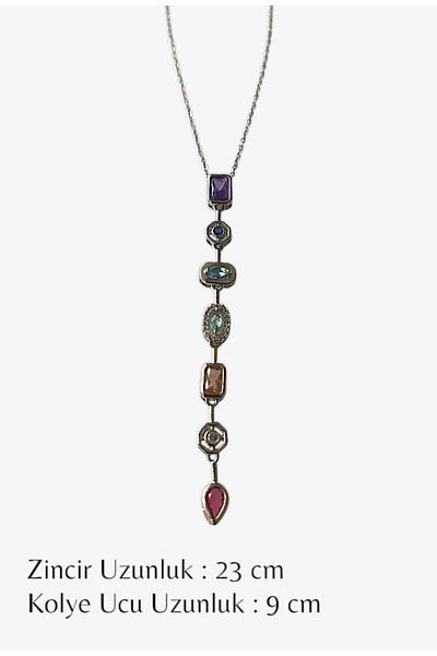 roseberry Steel Colored Stone Women's Y Necklace