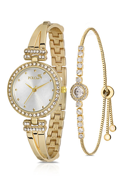 ODN Vintage Kadın Kol Saati Zirkon Taşlı Yuvarlak Bileklik Kombin Gold Renk PL-1534B1