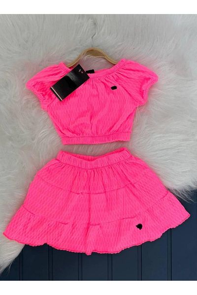 MİNİ İNOWESTA KİDS Girls' Crop Skirt Summer Top and Bottom Set (Buy One Size Larger)