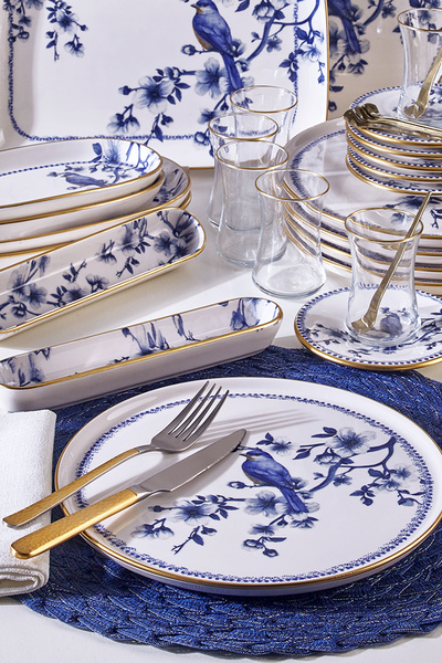 Fecra Blue Bird 35 Parça Gold Fileli Kahvaltı Seti