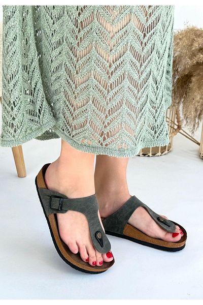 Celira Aksar Khaki Green Nubuck Flip Flops