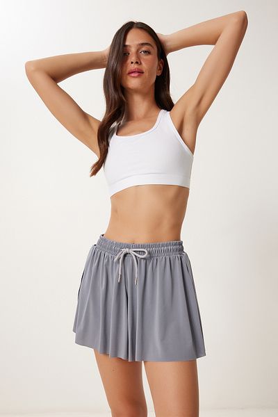 Lovelyİstanbul Mini pantaloni scurți cu talie înaltă în două straturi MID GREY LDZ0009