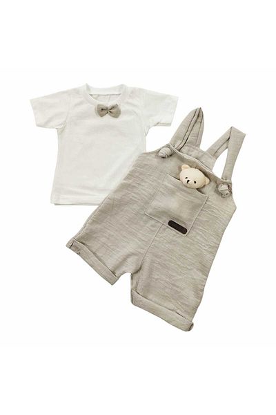 canini baby&kids Teddy Bear Linen Salopet Set