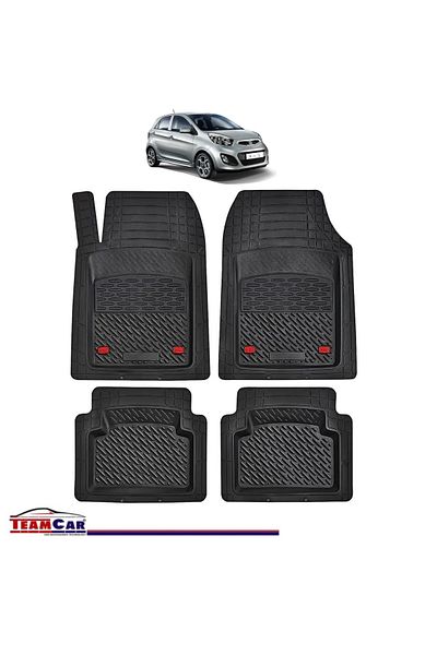 TEAMCAR ® Car Mats Tray Type Compatible With Kia Picanto Ii (2011–2017) Black Durable Material