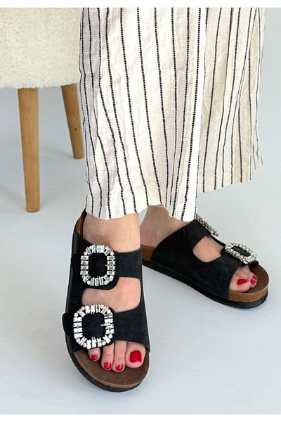 Celira Nool Black Nubuck Slippers