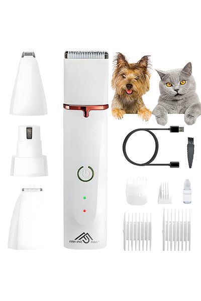 Fish & Paws Trimmer profesional de tuns animale, caini, pisici, Fish & Paws ®, silentioasa, 4 functii, 3 capete