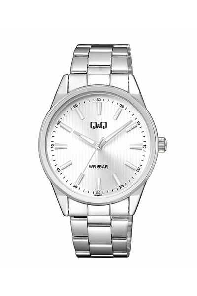 Q&Q Qz94J201Y 5 Atm Waterproof, Silver Color Stainless Steel Band Men Wrist Watch.