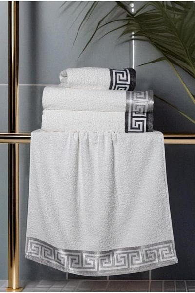 diabella 4-Piece Greek Pattern Embroidered Bathroom Set 50X90-70X140Cm