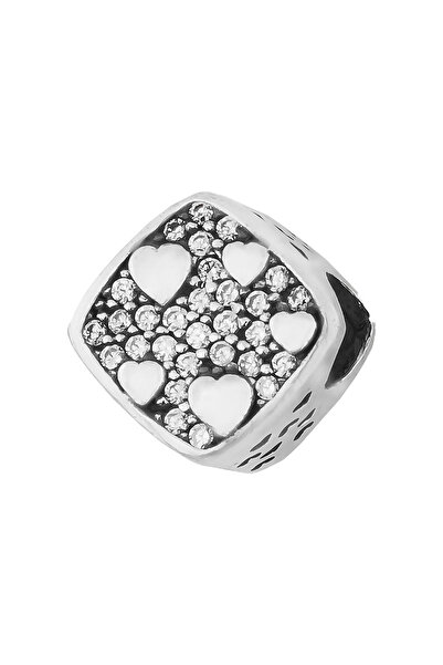 Fubena سحر فضي مربع على شكل قلب مرصع بالأحجار