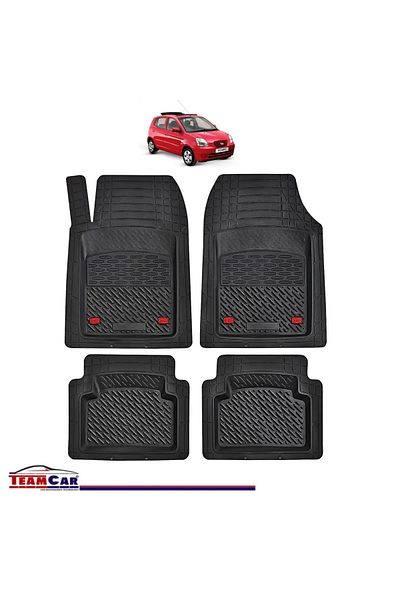 TEAMCAR ® Car Mats Tray Type Compatible With Kia Picanto I (2004–2011) Black Durable Material