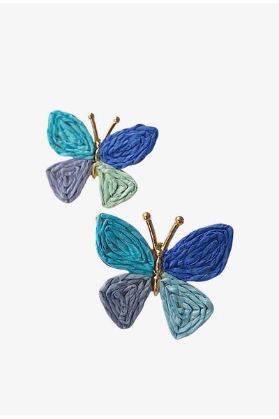roseberry Blue Butterfly Handmade Straw Women's Earrings - R1513
