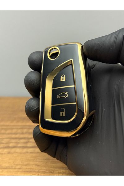 Luxe Aksesuarr Toyota Corolla Auris Yaris Verso Compatible Switchblade 3 Button Silicone Key Protection Case Black Color
