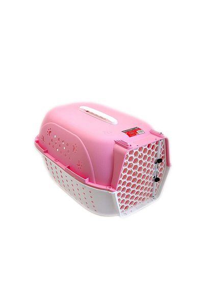 verk group Cusca/geanta pentru transport caine/pisica, Verk Group, plastic, roz si alb, 48x32x30 cm
