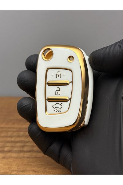 Luxe Aksesuarr Hyundai I20 Bayon - Accent-Sonata 2019-2024 3 Buttons Silicone Key Protection Case White Color