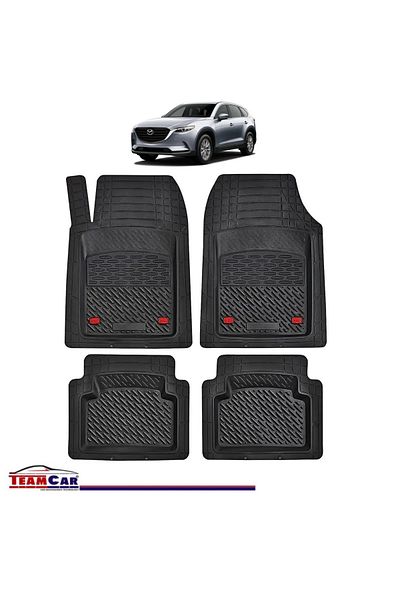 TEAMCAR ® Car Mats Tray Type Compatible Mazda Cx-9 Ii (2016–2023) Black Durable Material